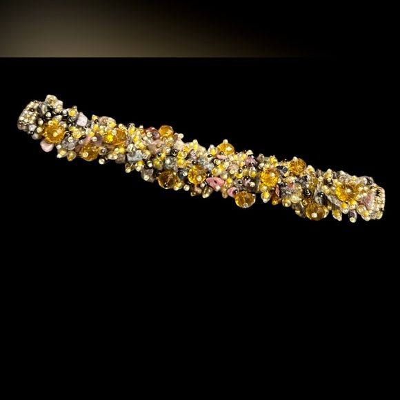 None Accessories - Vintage Artistian Beaded Bracelet, Mixed Stones and Glass beads. Lots of colors.